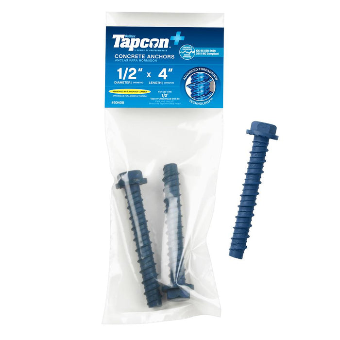 Tapcon 1/2 in. x 4 in. Steel Hex-Washer-Head Indoor/Outdoor Concrete Anchors (2-Pack)