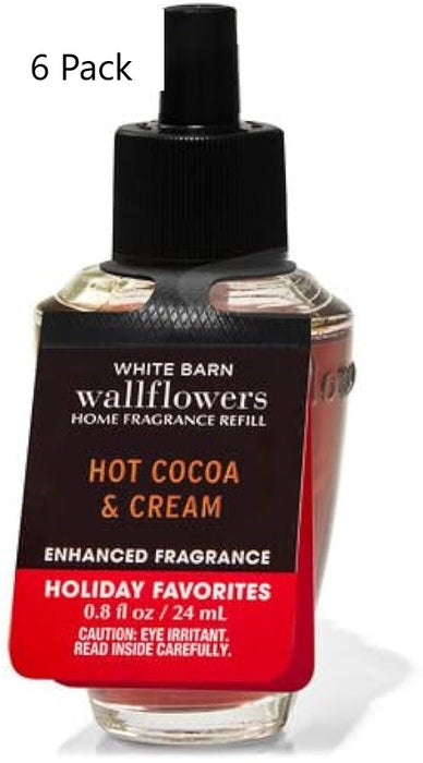 Bath & Body Works White Barn HOT COCOA & CREAM Wallflowers Fragrance Refill - 6 Pack