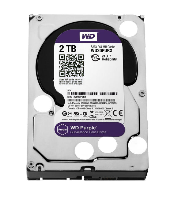 Western Digital 2TB WD20PURX Surveillance 3.5 Hard Disk Drive 5400 RPM Class SATA 6 Gb/s 64MB Cache