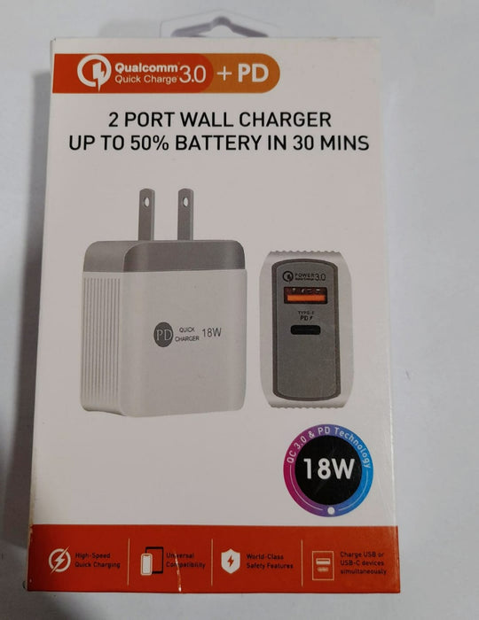 Qualcomm Quick Charge 3.0 +PD 18W 2 Port Wall Charger