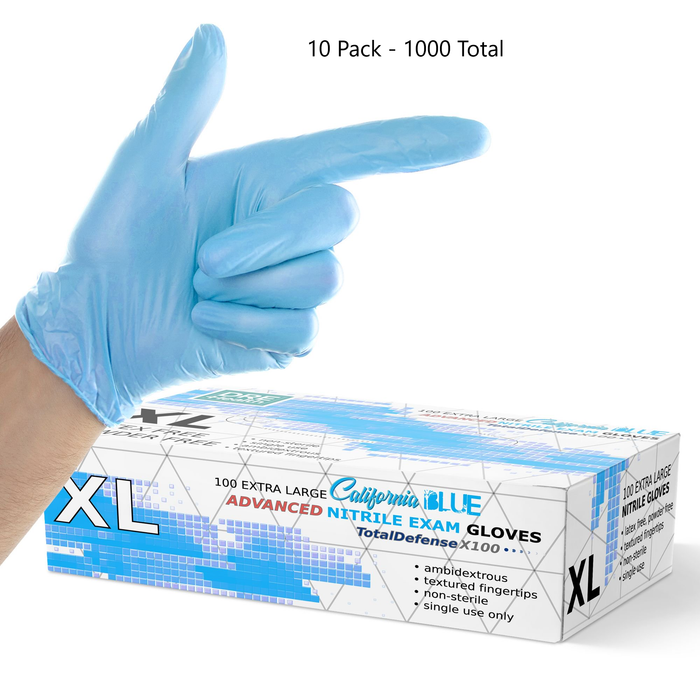 Dre Health Nitrile Gloves (XL 1000 Count ) 3 Mil Powder and Latex Free Medical Exam Gloves - Blue