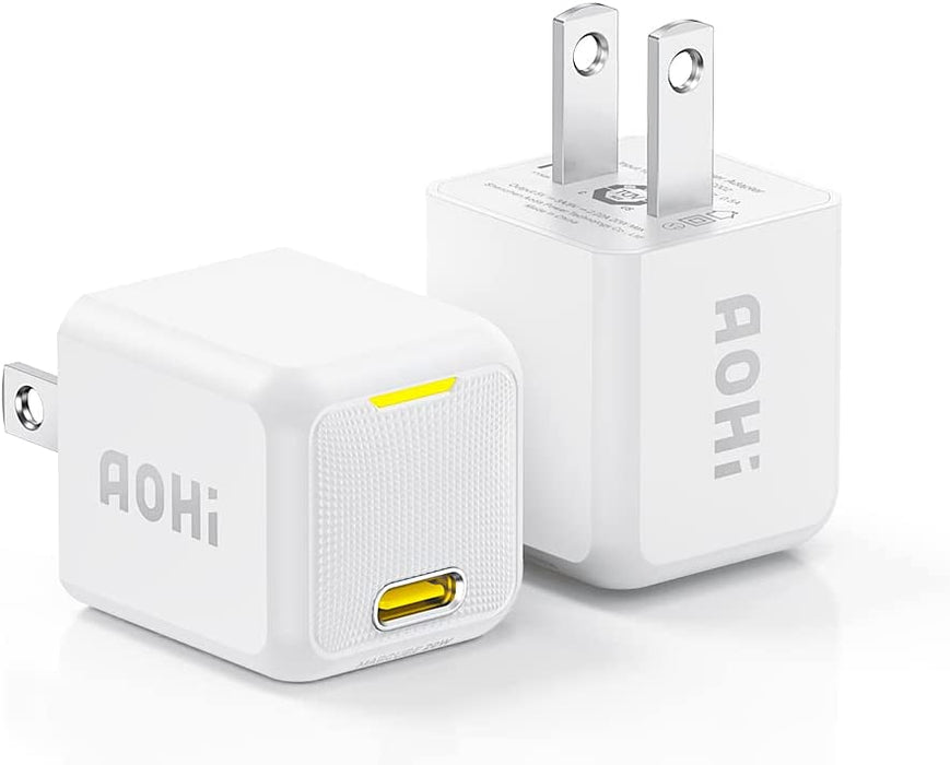 2-Pack AOHi USB-C Power Adapter 20W Mini PD Fast Wall Charger