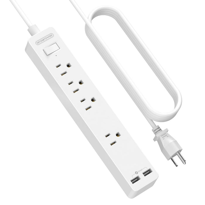 NTONPOWER GPC-4A2U-US-USB Power Strip with 15ft Extension Cord 4 Outlets-White