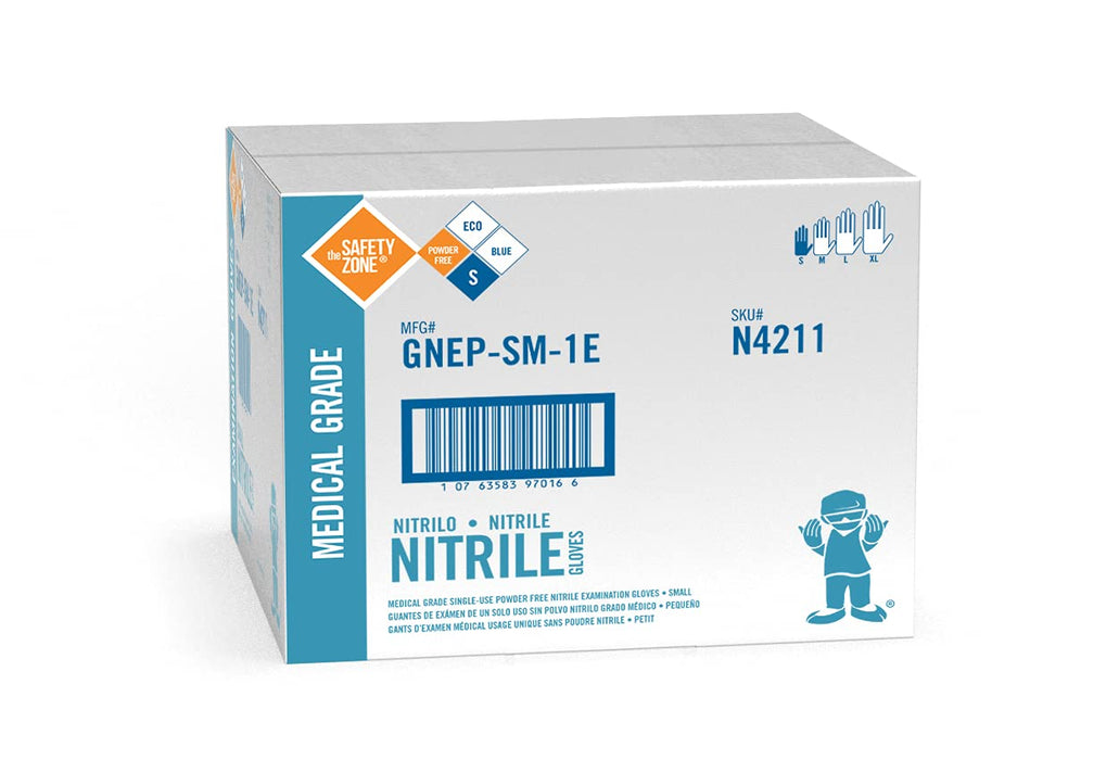 The Safety Zone Powder Free Blue Small Nitrile Gloves - 1000 Pack - GNEP-SM-1E