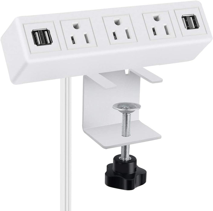 3 AC Outlet Desk Clamp Power Strip White