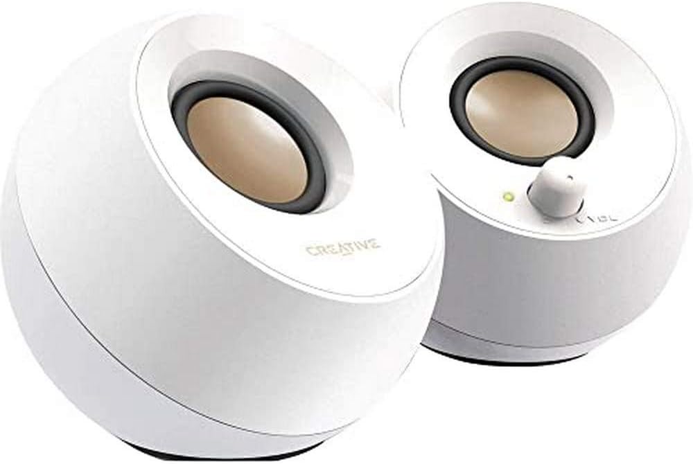 Creative Pebble 2.0 USB-Powered Desktop Speakers with Far-Field Drivers and Passive Radiators for PCs and Laptops (White)