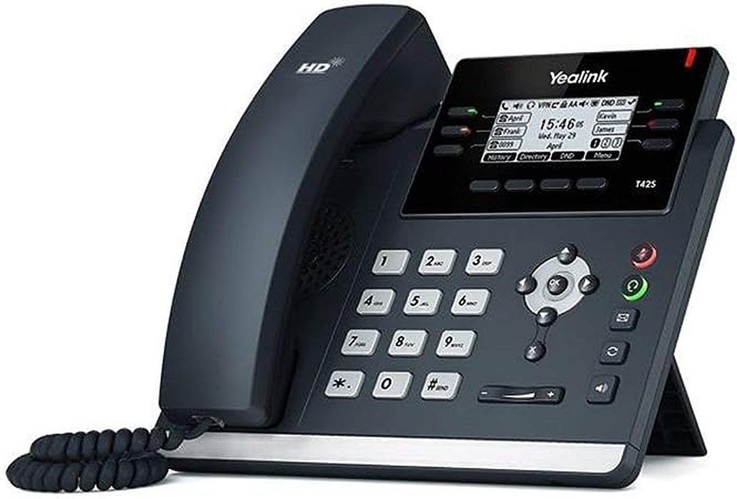 Yealink SIP-T42S-IP Phone-12 Lines. 2.7-Inch Graphical Display. Dual-Port Gigabit Ethernet- 802.3af PoE- Power Adapter Not Included