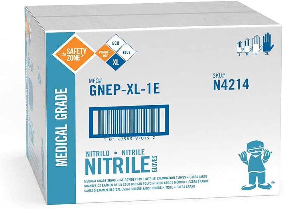 The Safety Zone Powder Free Blue Extra Large Nitrile Gloves - 1000 Pack - GNEP-XL-1E