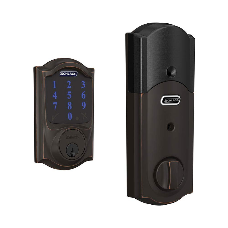 SCHLAGE BE469ZP CAM 716 Connect Smart Deadbolt with Alarm with Camelot Trim in Bronze