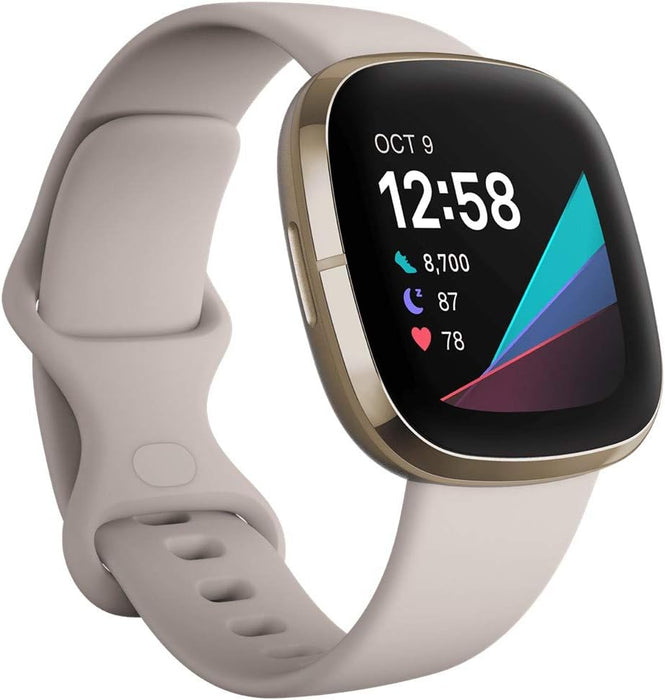 Fitbit Sense Health & Fitness Smartwatch W/GPS Bluetooth Call/Text Heart Rate SpO2 - White/Gold