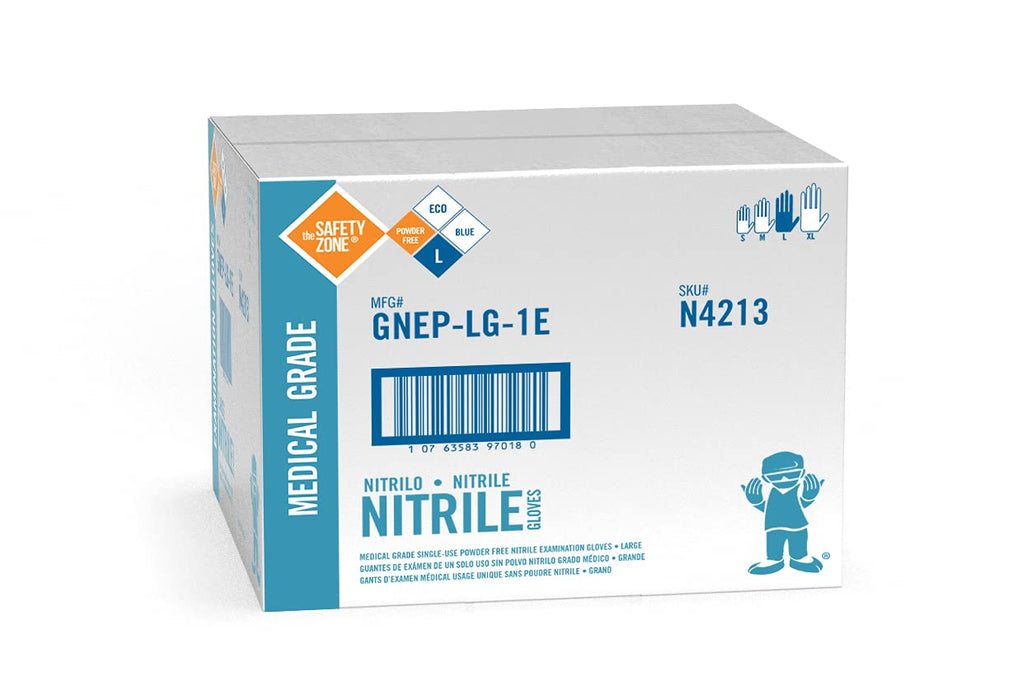 The Safety Zone Powder Free Blue Large Nitrile Gloves - 1000 Pack - GNEP-LG-1E