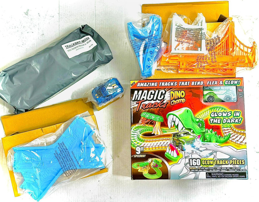 Ontel Magic Tracks Dino Chomp Glow in The Dark Racetrack with 3 Add On Bundle Kit