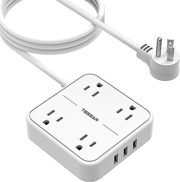 TESSAN TS-102 Power Strip with with 4 Outlets and 3 USB Ports-White