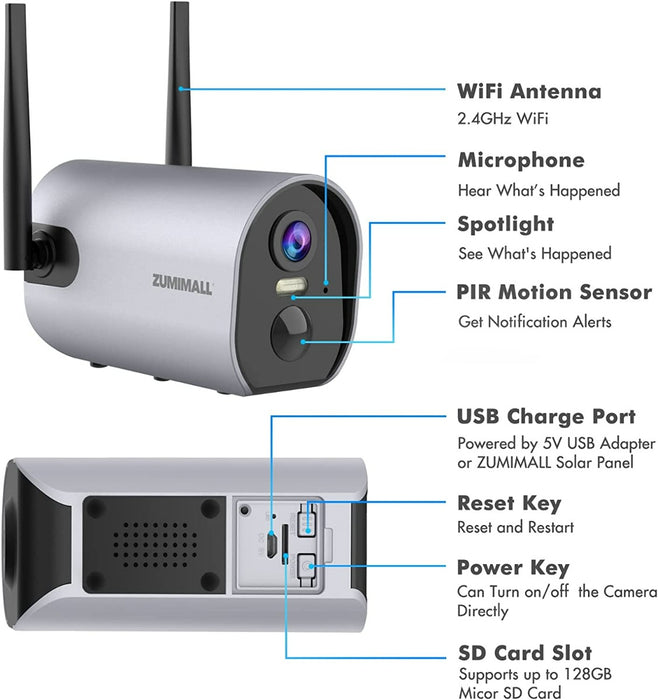 ZUMIMALL ZS-GX1S 2K Security Camera Outdoor Wireless Home Security Camera Battery Powered