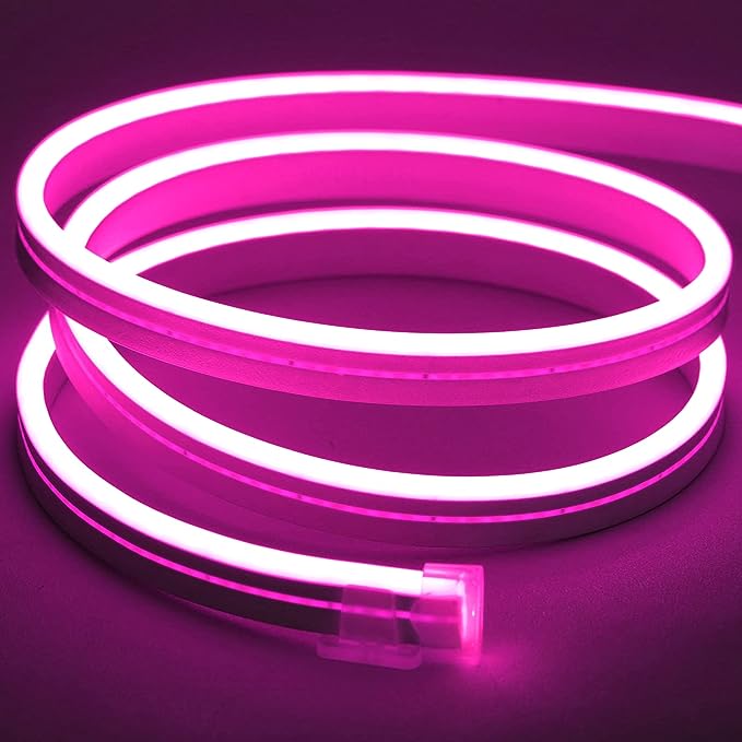 Meijiajia Neon LED Strip Light Pink 12V/16.4ft - Flexible Diffuser-Cuttable & Bendable Waterproof Silicon-for Sign Custom-Decor & Mood Lighting. [Power Adapter not Included]