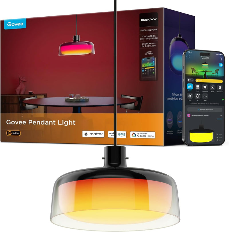 Govee Pendant Light Three-Layer RGBIC Black Hanging Light Fixture  - H60C11F1