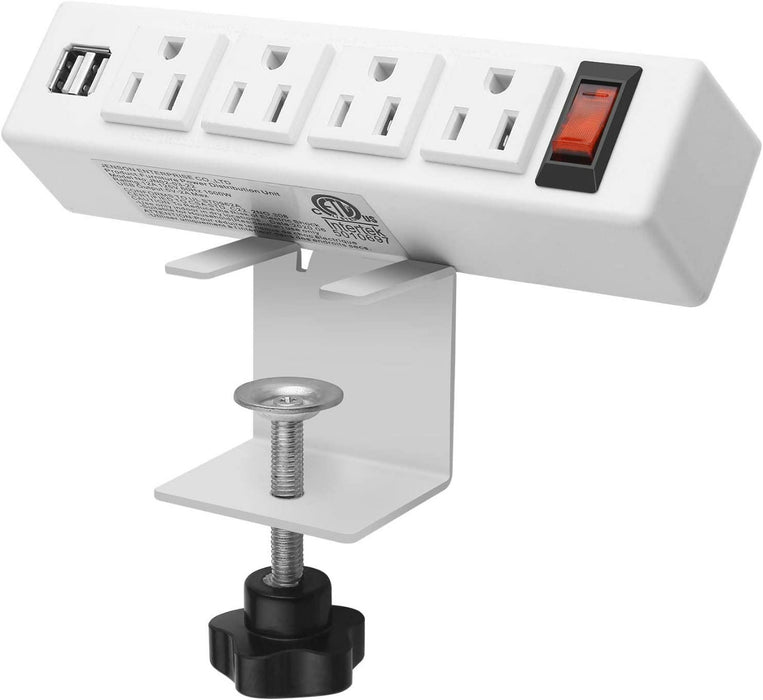 White Desk Edge Power Strip with USB Port Removable ,Connect 4 Plugs