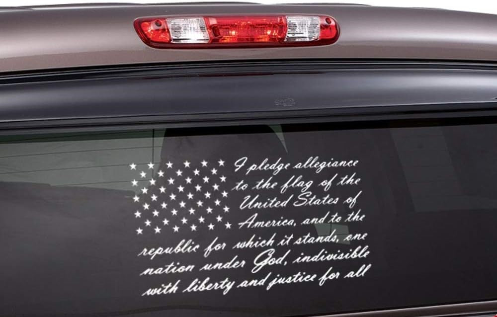 OFFROAD - American Flag Pledge of Allegiance Window Decal | Matte White | 16" x 9"