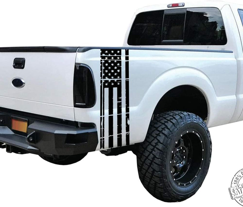 OFFROAD Vertical Distressed American Flag Tailgate Decal For Pickups Universal