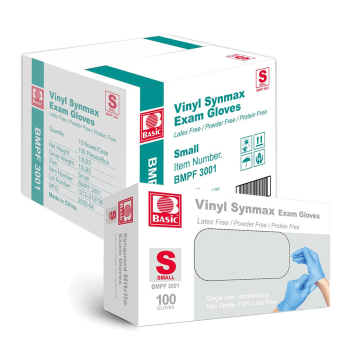 Basic Medical Synmax Vinyl Exam Gloves - Small BMPF-3001 - 1000 Count