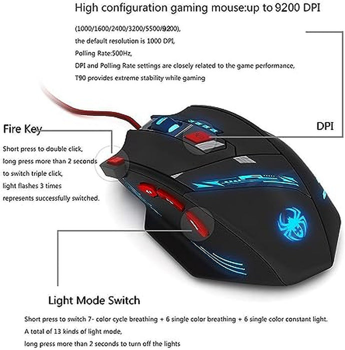 Zelotes T-90 Professional 9200 DPI High Precision USB Wired Gaming Mouse