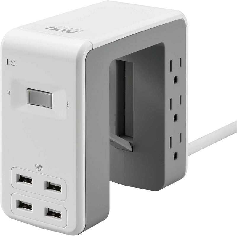 APC Desk Mount Power Station PE6U4W U-Shaped Surge Protector with USB Ports Desk Clamp 6 Outlet