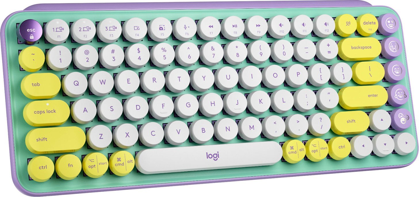 Logitech POP Keys Wireless Mechanical Tactile Switch Keyboard with Customizable Keys - Daydream Mint (Purple)