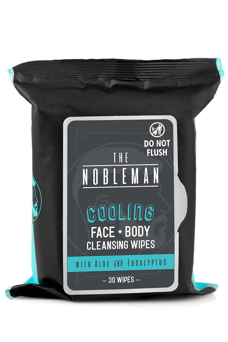 The Nobleman Men's Cooling Face + Body Cleansing Wipes, Eucalyptus - 30 Count - 4 Pack / 8 Pack / 16 Pack / 24 Pack