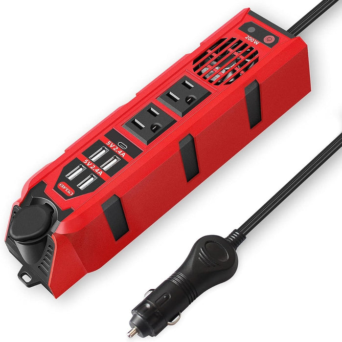 200W Car Power Inverter DC 12V to 110V AC Converter with Dual AC Outlets