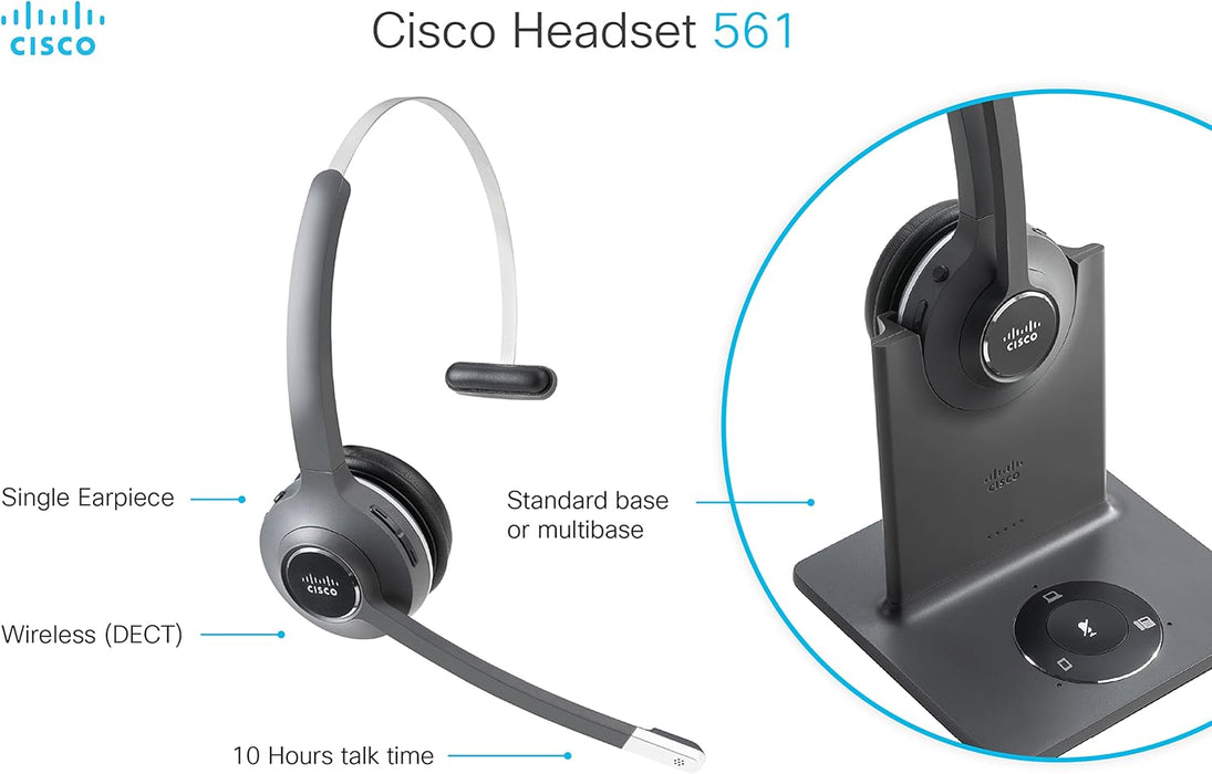 CISCO Headset 561 Wireless Single On-Ear Digital Telecommunications Headset with Standard Base