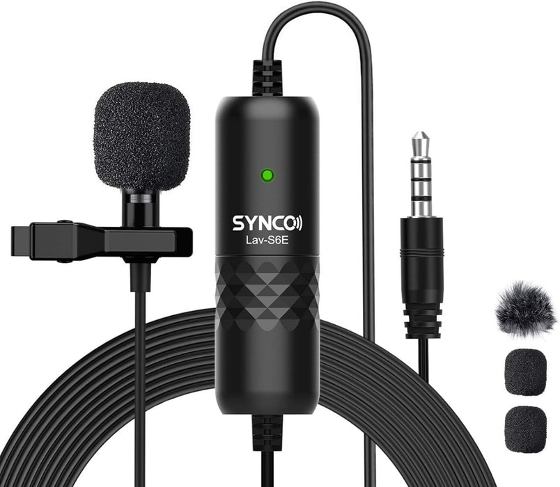 SYNCO SY-S6E-LAV- Lavalier-Microphone Professional Omnidirectional Condenser Lapel Mic Recording