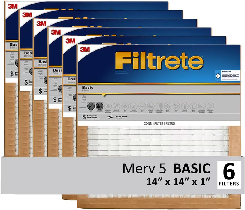 3M Filtrete Basic Pleated Air Filter FBL11CI 14 in x 14 in x 1 in - 6 Pack