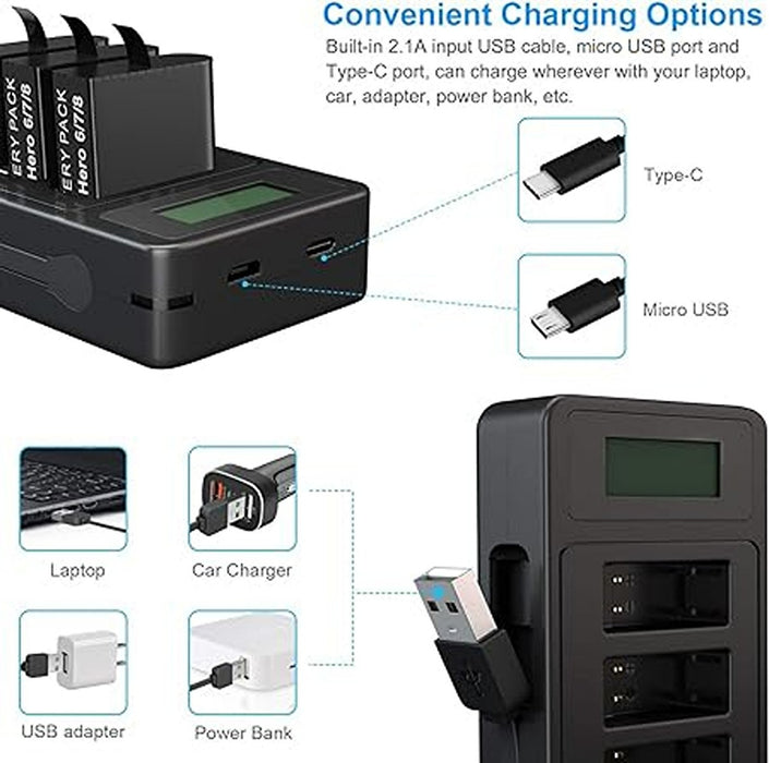 Generic Three Charger XH-Y3 For Gopro 5/6/7/8 Battery  USB Fast Charger- Black