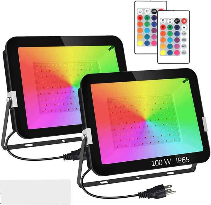 T-SUNUS TS-F42100 100W RGB LED Flood Lights with Remote Control-Pack of 2