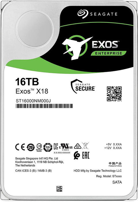 Seagate Exos X18 16TB Enterprise HDD - CMR 3.5 Inch Hyperscale SATA 6Gb/s, 7200 RPM, 512e and 4Kn FastFormat,