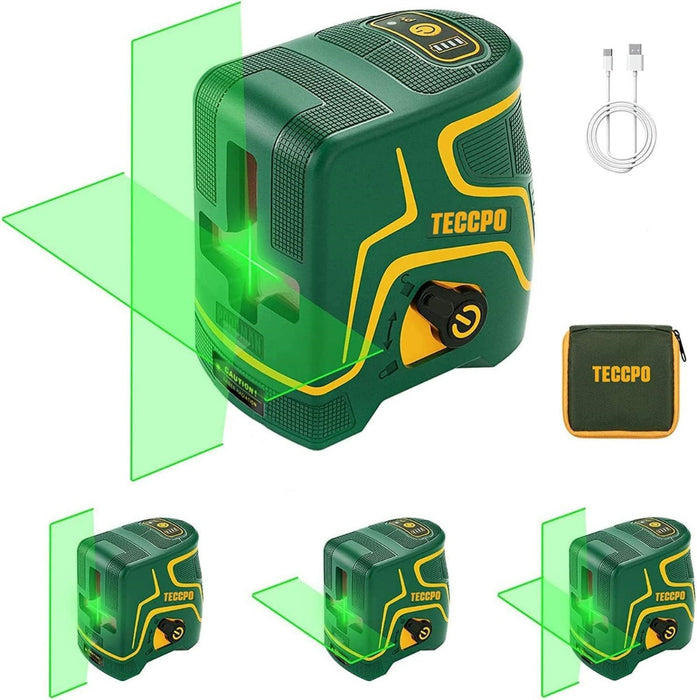 Teccpo TDLS09P Laser Level Self Leveling 150ft Cross Line Laser Green with USB Charge