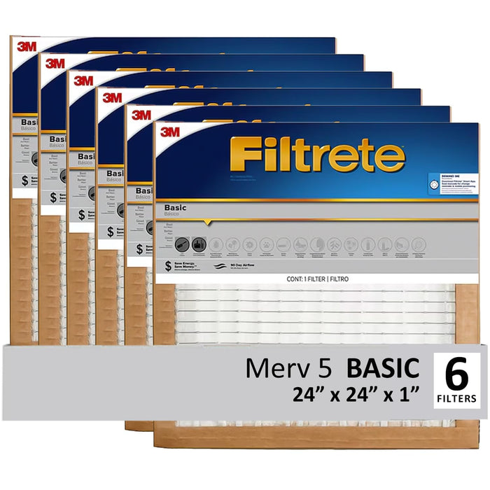 3M Filtrete 24-in W x 24-in L x 1-in MERV 5 Basic Pleated Air Filter - 6 Pack