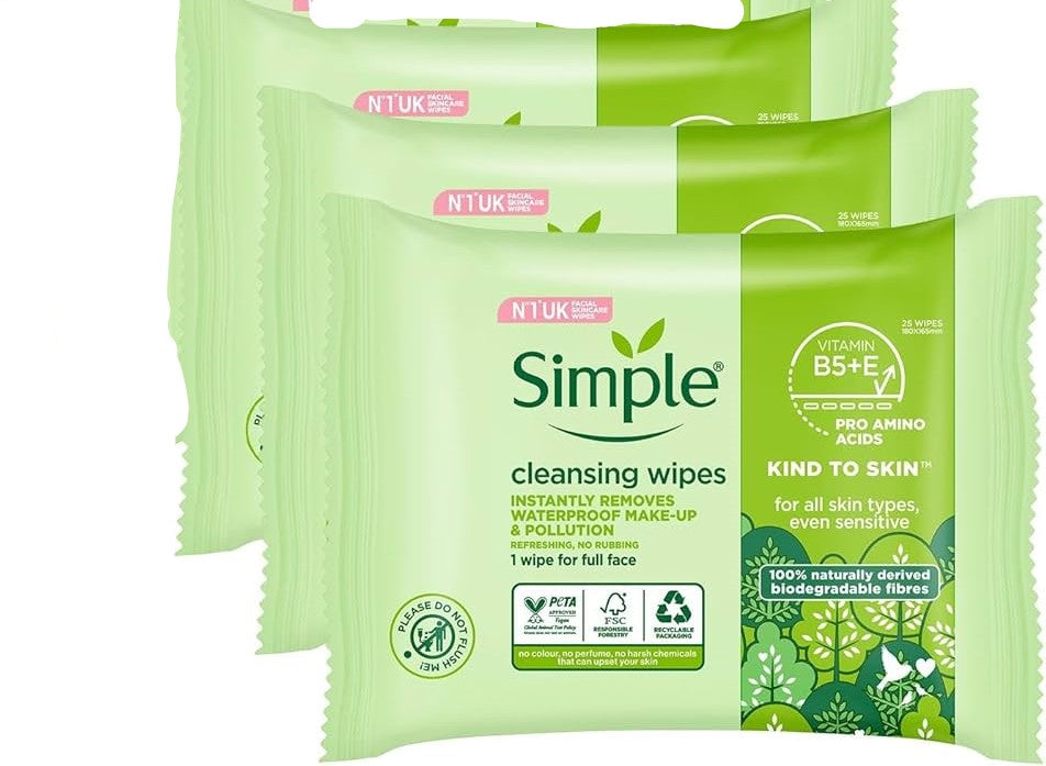 Simple Kind to Skin Facial Wipes Gentle and Effective Makeup Remover - 3 Pack