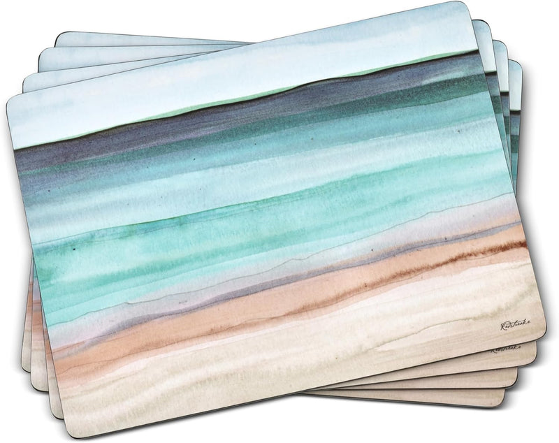 Pimpernel Coastal Shore Placemats Set of 4 – (15.7" x 11.7") Cork-Backed Board with Lacquer Finish