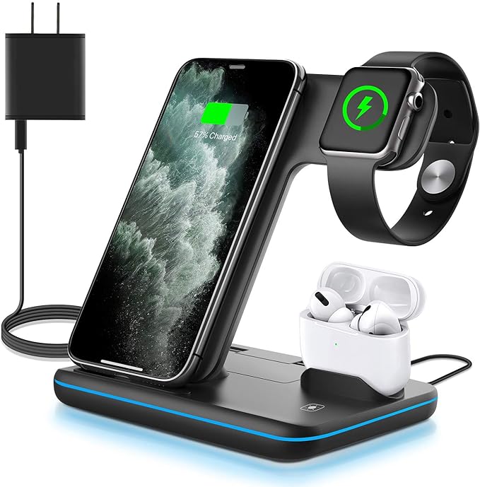 WAITIEE Z5S Wireless Charger 3 in 1-15W Fast Charging Station for Apple Watch  (No Watch Charging Cable)