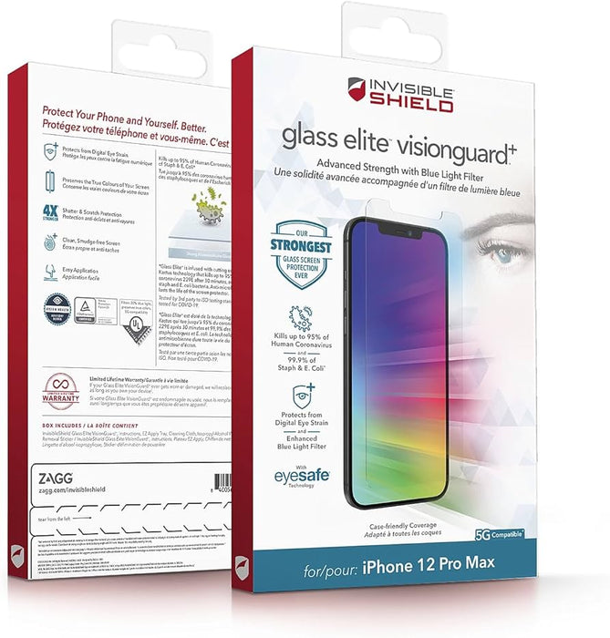 ZAGG InvisibleShield Glass Elite VisionGuard+ Screen Protector - Made for iPhone 12 Pro MAX