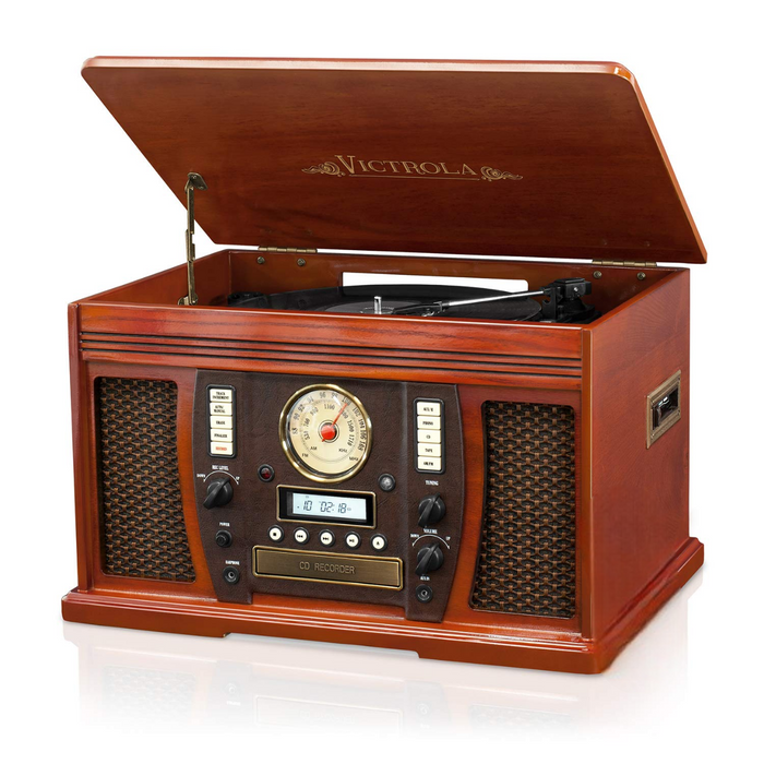 Victrola Wood 8-in-1 Nostalgic Bluetooth Record Player - VTA-750B - Brown