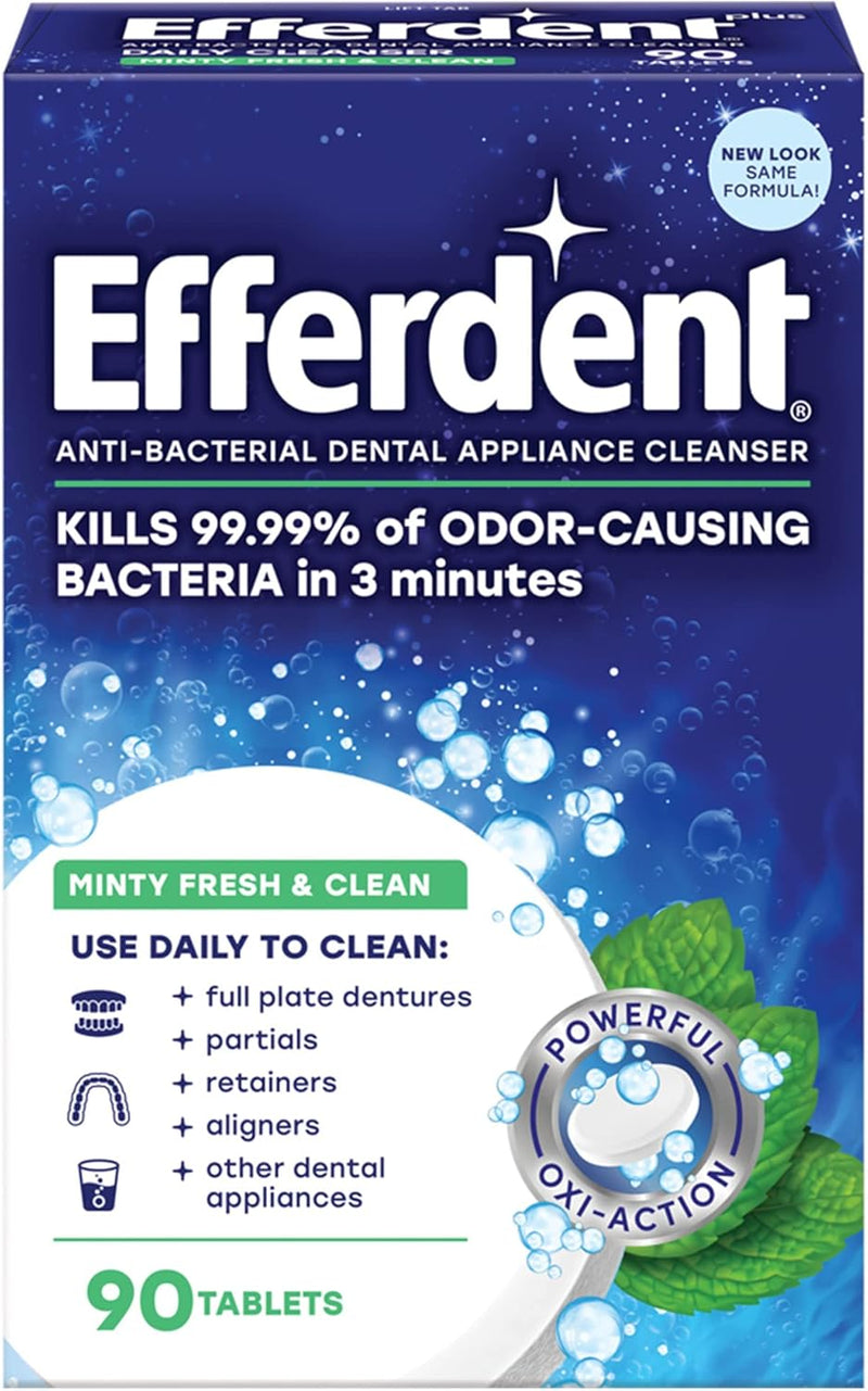 Efferdent Retainer Cleaning Tablets Denture Cleanser for Dental Appliances - 90 CT - Mint