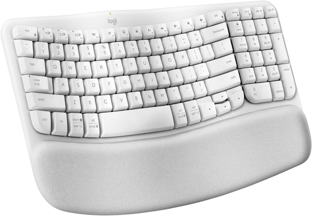 Logitech Wave Keys Wirless Ergonomic Keyboard with Cushioned Palm Rest - White (No Receiver)