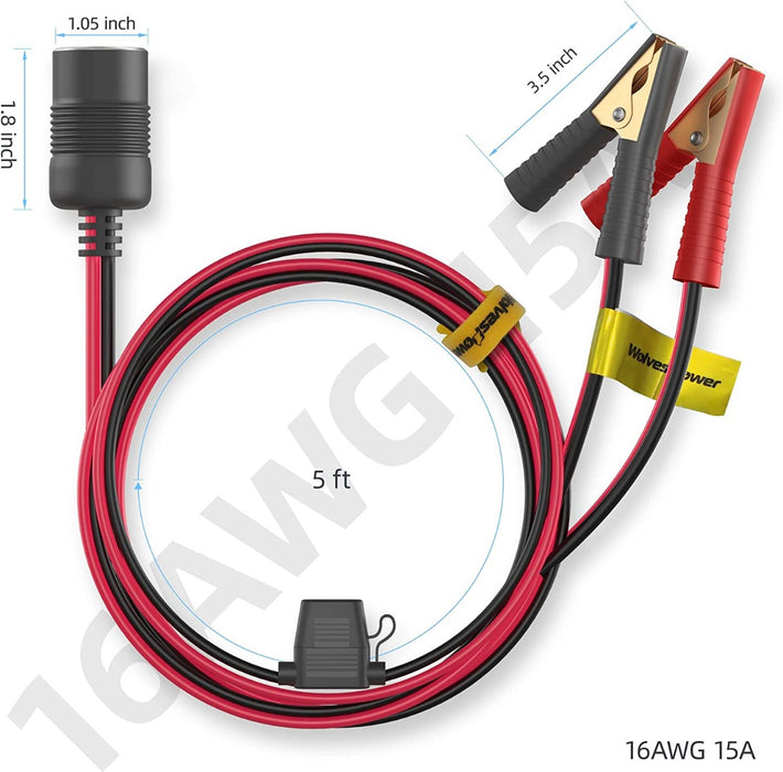 Wolvespower 5FT Plug Socket With Battery Clamps