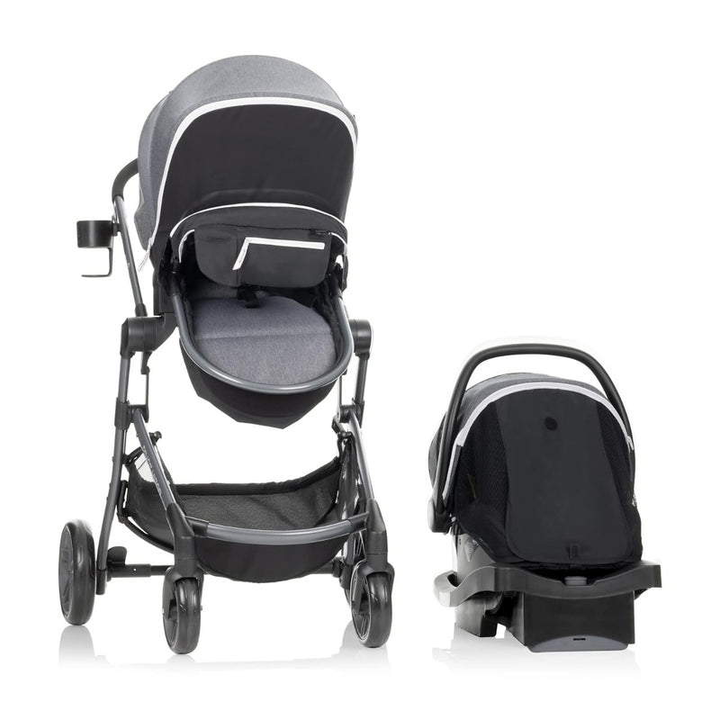 Evenflo Pivot Vizor 54712426- Modular Reversible Stroller Travel System with LiteMax Infant Car Seat- Available in 6 Modes- Chasse Black