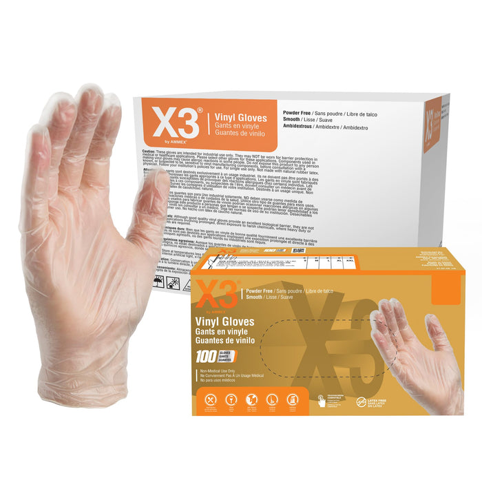 Ammex Professional X3 Powder Free Vinyl Gloves Large - GPX346100 - 1000 Count