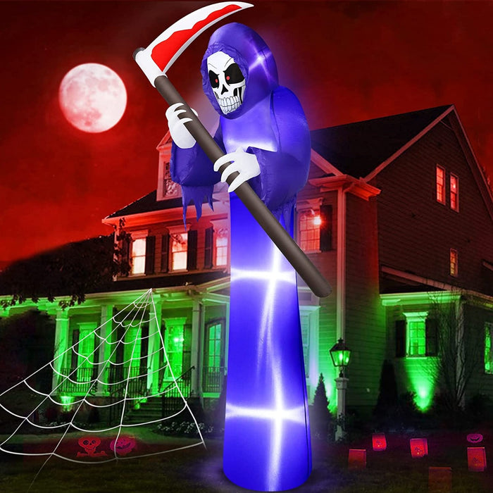 Giant Halloween 12 Ft Inflatables Blow Up Grim Reaper Ghost with Lights