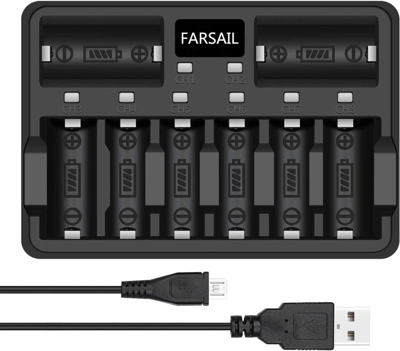 FARSAIL 8 Bay 3.7V CR123A Rechargeable Batteries Charger for Arlo CR123A Batteries