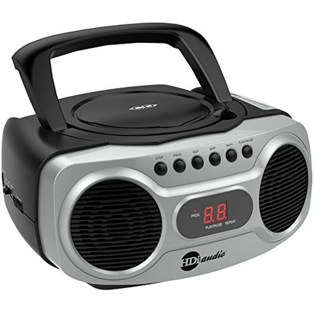 HDiAudio boombox CD-518-BK sport stereo portable cd player with am/fm radio and aux line-in boombox black/silver